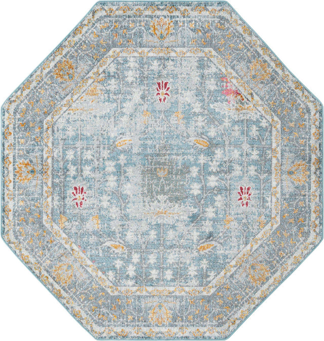 Blue 6' x 6' Paragon Octagon Area Rug 100% Polypropylene Colorful Vivid Boho Style Modern Carpet for Unique Interiors for Sale at Rug Engine