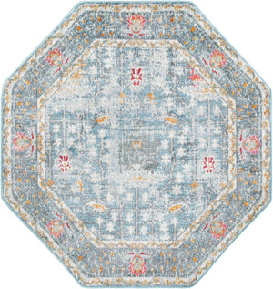 Blue 4' x 4' Paragon Octagon Area Rug 100% Polypropylene Colorful Vivid Boho Style Modern Carpet for Unique Interiors for Sale at Rug Engine