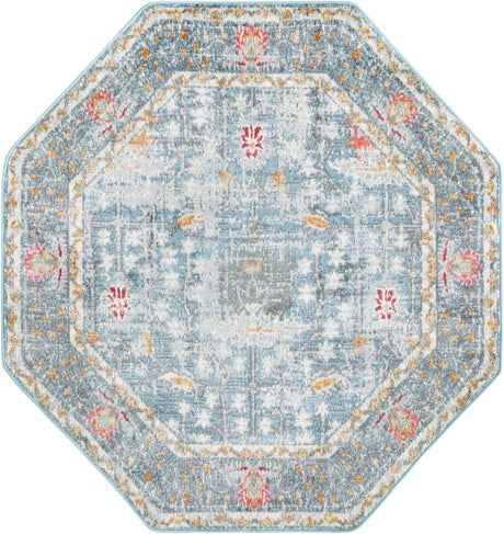 Blue 4' x 4' Paragon Octagon Area Rug 100% Polypropylene Colorful Vivid Boho Style Modern Carpet for Unique Interiors for Sale at Rug Engine