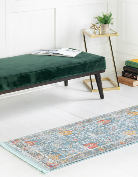 Blue 2' 7 x 12' Paragon Runner Area Rug 100% Polypropylene Colorful Vivid Boho Style Modern Carpet for Unique Interiors for Sale at Rug Engine