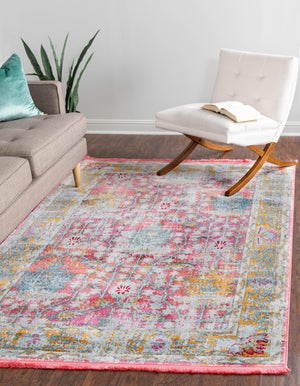 Pink 6' x 9' Paragon Rectangle Area Rug 100% Polypropylene Colorful Vivid Boho Style Modern Carpet for Unique Interiors for Sale at Rug Engine