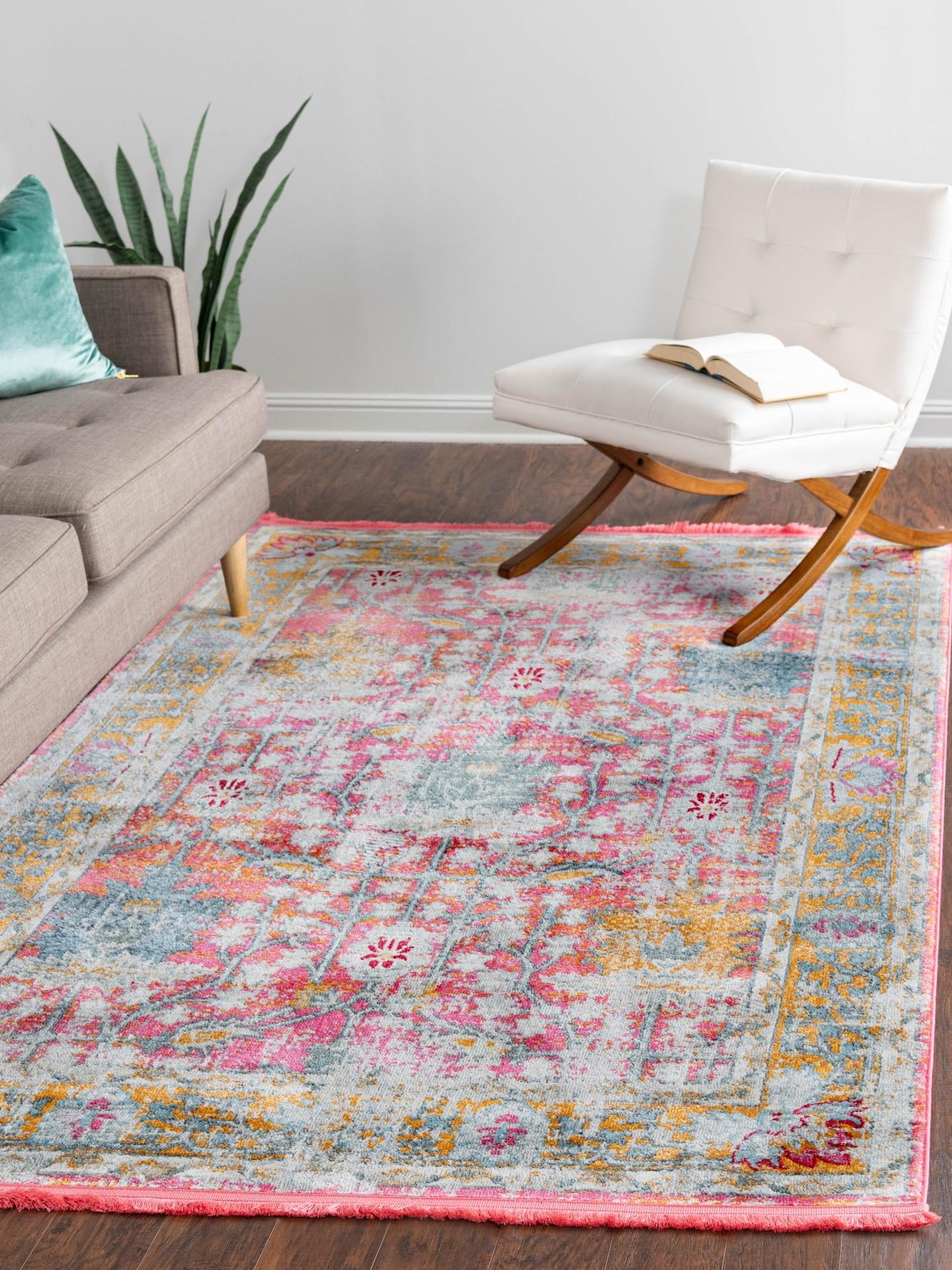 Pink 4' 3 x 6' Paragon Rectangle Area Rug 100% Polypropylene Colorful Vivid Boho Style Modern Carpet for Unique Interiors for Sale at Rug Engine