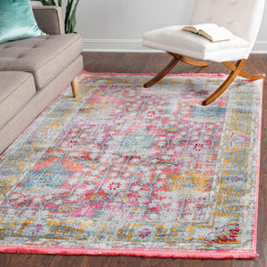Pink 9' x 12' Paragon Rectangle Area Rug 100% Polypropylene Colorful Vivid Boho Style Modern Carpet for Unique Interiors for Sale at Rug Engine