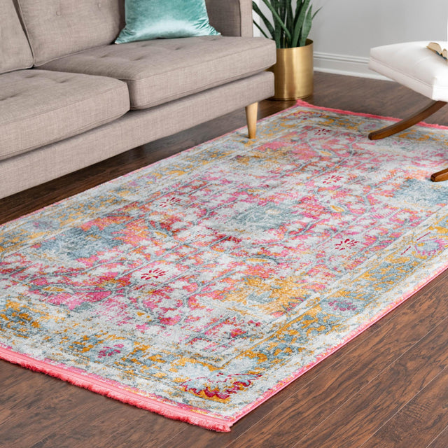 Pink 9' x 12' Paragon Rectangle Area Rug 100% Polypropylene Colorful Vivid Boho Style Modern Carpet for Unique Interiors for Sale at Rug Engine