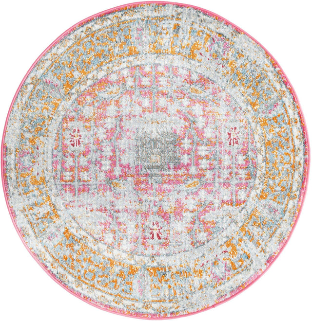Pink 3' 3 x 3' 3 Paragon Round Area Rug 100% Polypropylene Colorful Vivid Boho Style Modern Carpet for Unique Interiors for Sale at Rug Engine