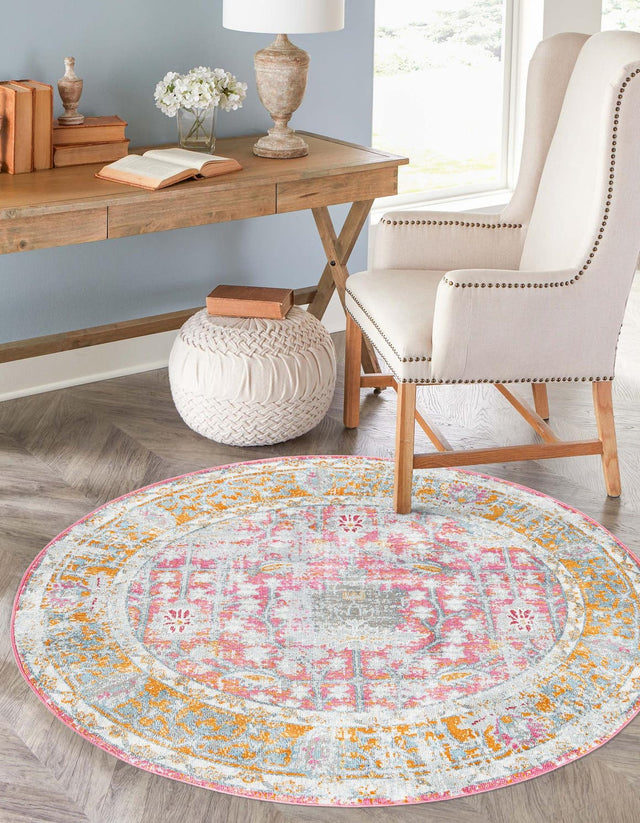 Pink 5' 5 x 5' 5 Paragon Round Area Rug 100% Polypropylene Colorful Vivid Boho Style Modern Carpet for Unique Interiors for Sale at Rug Engine
