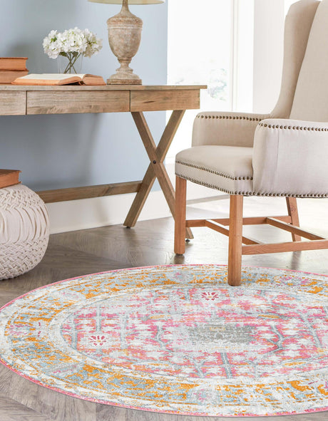 Pink 8' 2 x 8' 2 Paragon Round Area Rug 100% Polypropylene Colorful Vivid Boho Style Modern Carpet for Unique Interiors for Sale at Rug Engine