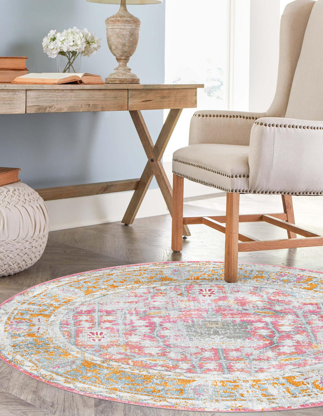 Pink 5' 5 x 5' 5 Paragon Round Area Rug 100% Polypropylene Colorful Vivid Boho Style Modern Carpet for Unique Interiors for Sale at Rug Engine