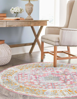 Pink 3' 3 x 3' 3 Paragon Round Area Rug 100% Polypropylene Colorful Vivid Boho Style Modern Carpet for Unique Interiors for Sale at Rug Engine