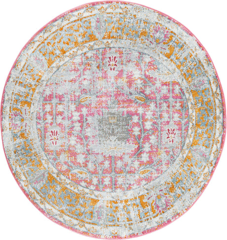 Pink 5' 5 x 5' 5 Paragon Round Area Rug 100% Polypropylene Colorful Vivid Boho Style Modern Carpet for Unique Interiors for Sale at Rug Engine