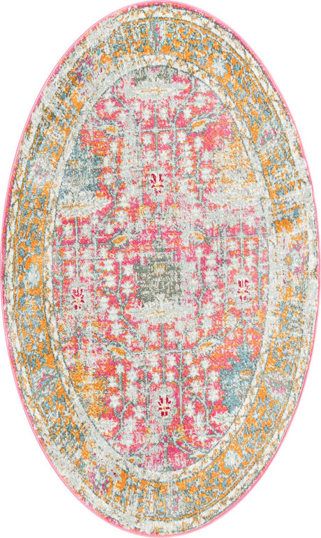 Pink 3' 3 x 5' 3 Paragon Oval Area Rug 100% Polypropylene Colorful Vivid Boho Style Modern Carpet for Unique Interiors for Sale at Rug Engine