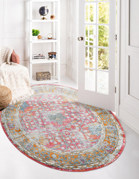 Pink 8' 2 x 10' Paragon Oval Area Rug 100% Polypropylene Colorful Vivid Boho Style Modern Carpet for Unique Interiors for Sale at Rug Engine