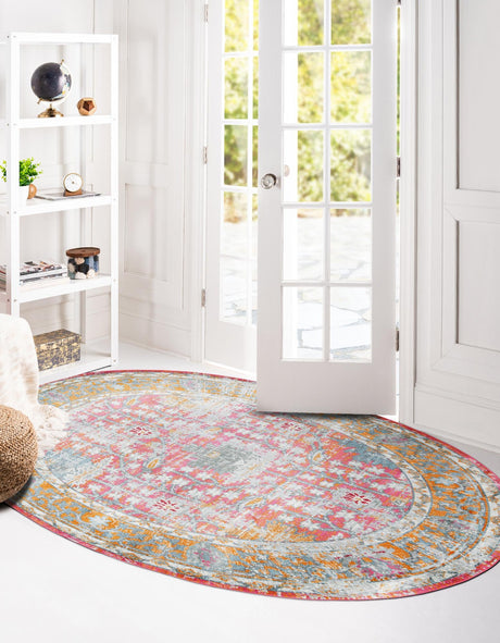 Pink 8' 2 x 10' Paragon Oval Area Rug 100% Polypropylene Colorful Vivid Boho Style Modern Carpet for Unique Interiors for Sale at Rug Engine