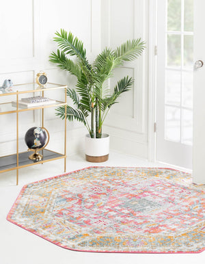 Pink 6' x 6' Paragon Octagon Area Rug 100% Polypropylene Colorful Vivid Boho Style Modern Carpet for Unique Interiors for Sale at Rug Engine