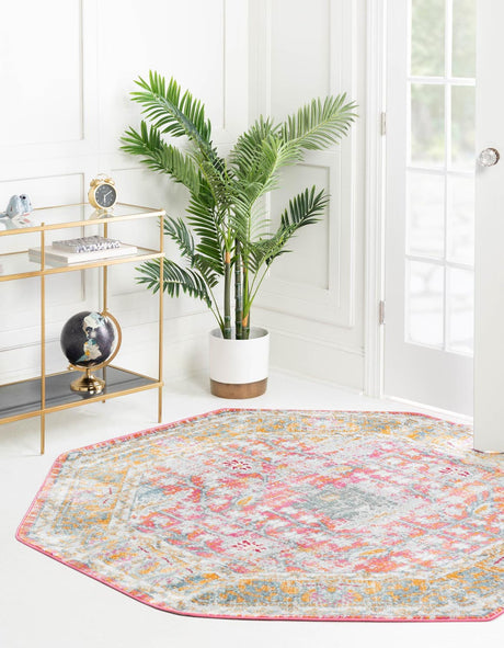 Pink 6' x 6' Paragon Octagon Area Rug 100% Polypropylene Colorful Vivid Boho Style Modern Carpet for Unique Interiors for Sale at Rug Engine