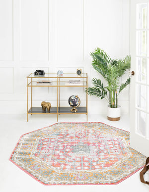 Pink 6' x 6' Paragon Octagon Area Rug 100% Polypropylene Colorful Vivid Boho Style Modern Carpet for Unique Interiors for Sale at Rug Engine