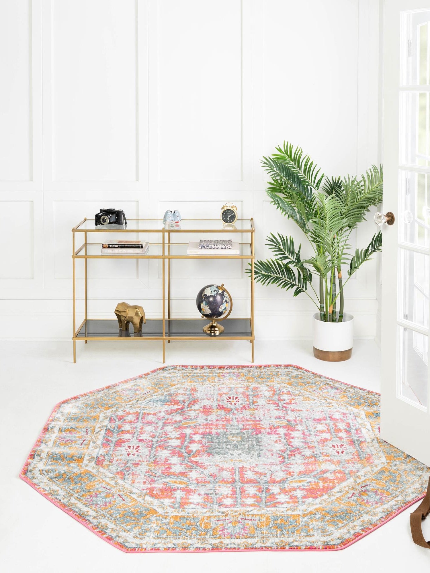 Pink 4' x 4' Paragon Octagon Area Rug 100% Polypropylene Colorful Vivid Boho Style Modern Carpet for Unique Interiors for Sale at Rug Engine