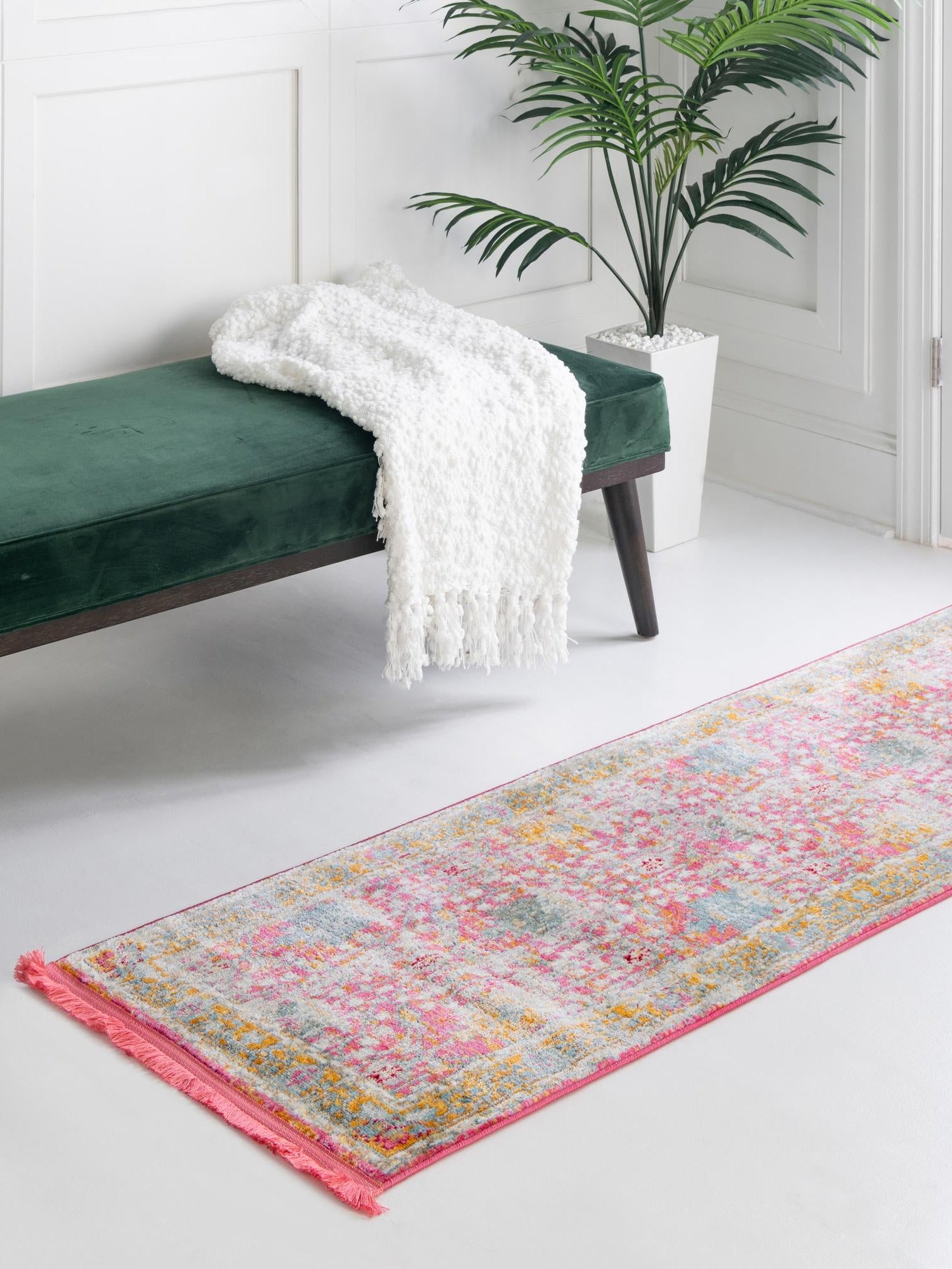 Pink 2' 2 x 6' Paragon Runner Area Rug 100% Polypropylene Colorful Vivid Boho Style Modern Carpet for Unique Interiors for Sale at Rug Engine