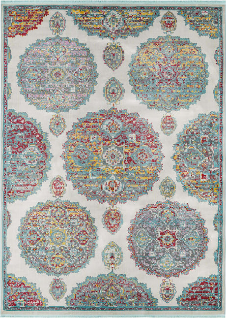 Cream 9' x 12' Paragon Rectangle Area Rug 100% Polypropylene Colorful Vivid Boho Style Modern Carpet for Unique Interiors for Sale at Rug Engine