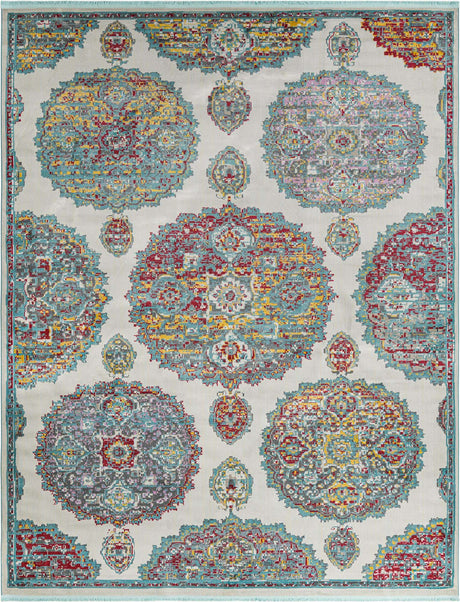 Cream 8' 2 x 10' Paragon Rectangle Area Rug 100% Polypropylene Colorful Vivid Boho Style Modern Carpet for Unique Interiors for Sale at Rug Engine