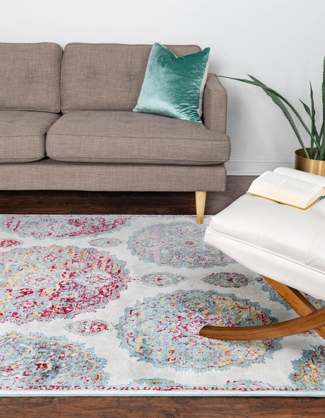 Cream 6' x 9' Paragon Rectangle Area Rug 100% Polypropylene Colorful Vivid Boho Style Modern Carpet for Unique Interiors for Sale at Rug Engine