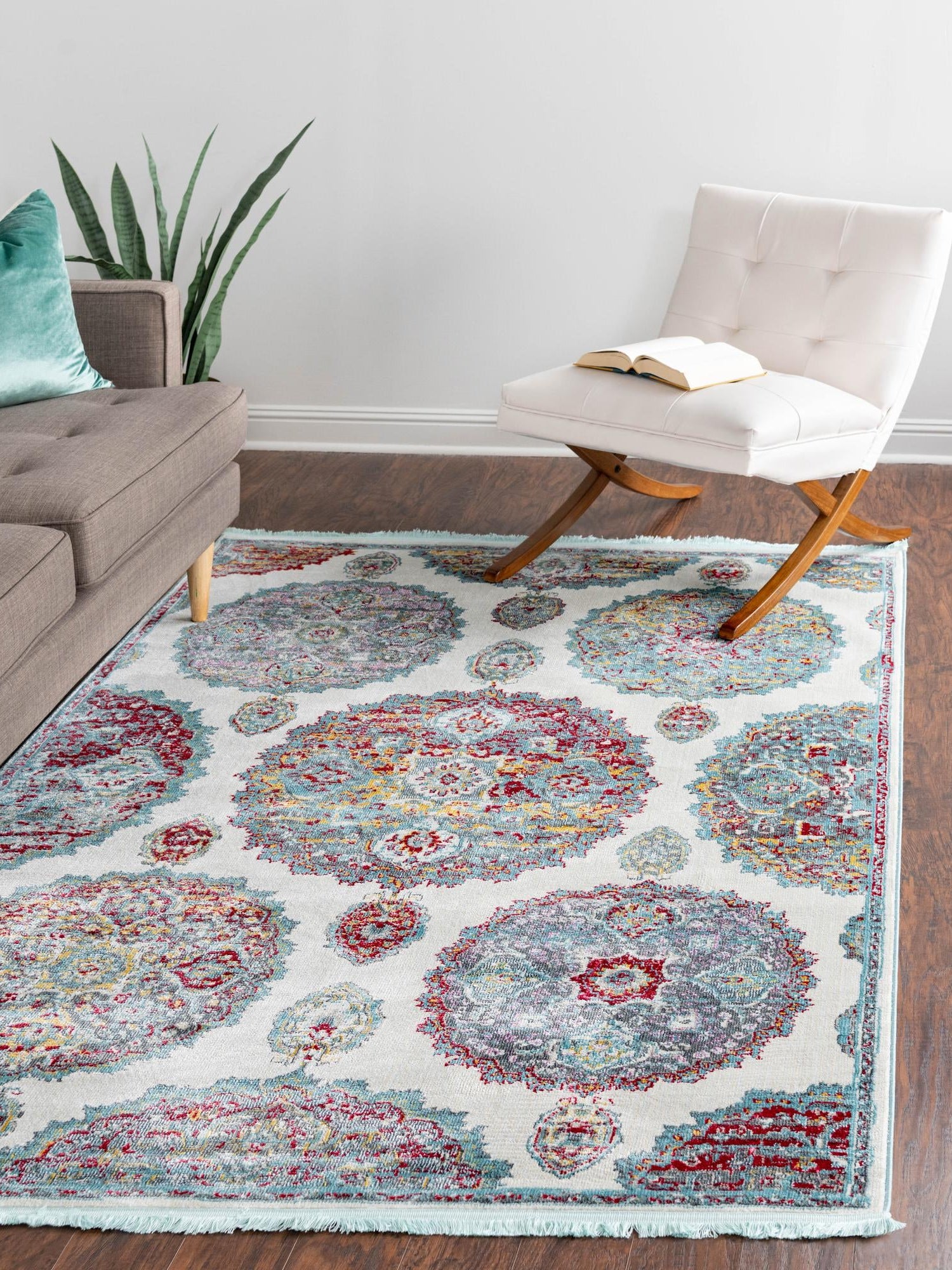 Cream 8' 2 x 10' Paragon Rectangle Area Rug 100% Polypropylene Colorful Vivid Boho Style Modern Carpet for Unique Interiors for Sale at Rug Engine