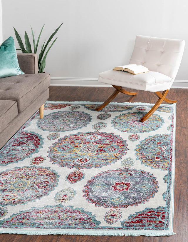 Cream 8' 2 x 10' Paragon Rectangle Area Rug 100% Polypropylene Colorful Vivid Boho Style Modern Carpet for Unique Interiors for Sale at Rug Engine
