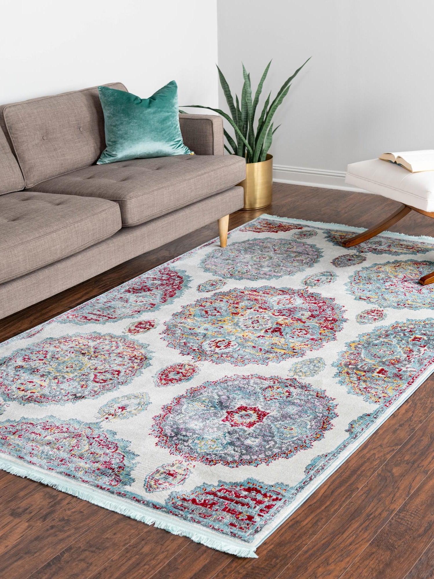 Cream 8' 2 x 10' Paragon Rectangle Area Rug 100% Polypropylene Colorful Vivid Boho Style Modern Carpet for Unique Interiors for Sale at Rug Engine