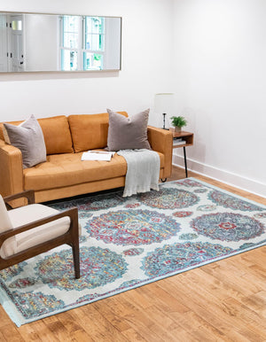 Cream 8' 2 x 10' Paragon Rectangle Area Rug 100% Polypropylene Colorful Vivid Boho Style Modern Carpet for Unique Interiors for Sale at Rug Engine