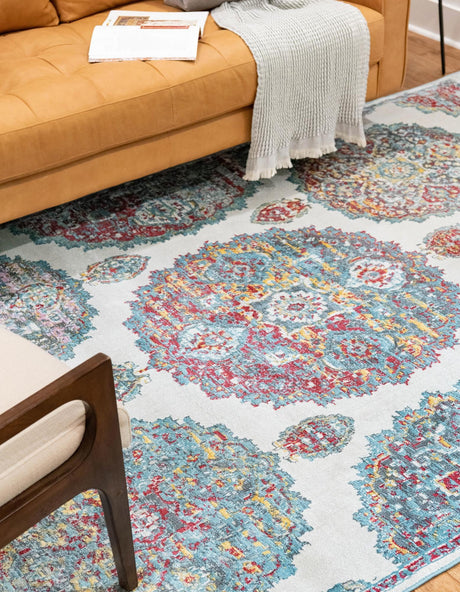 Cream 8' 2 x 10' Paragon Rectangle Area Rug 100% Polypropylene Colorful Vivid Boho Style Modern Carpet for Unique Interiors for Sale at Rug Engine