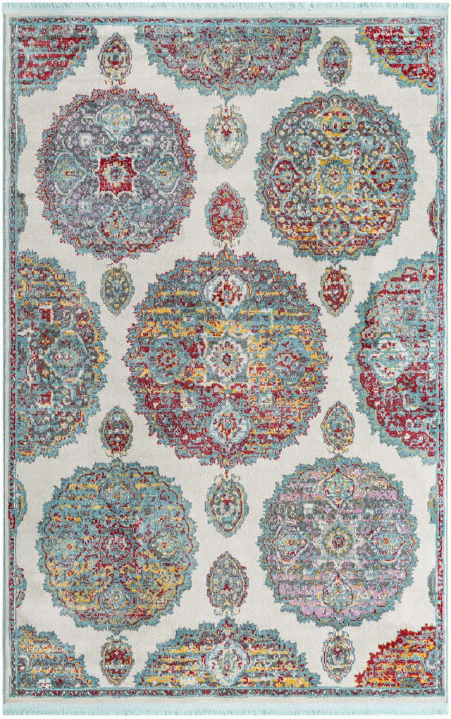 Cream 5' 5 x 8' Paragon Rectangle Area Rug 100% Polypropylene Colorful Vivid Boho Style Modern Carpet for Unique Interiors for Sale at Rug Engine