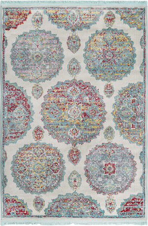 Cream 4' 3 x 6' Paragon Rectangle Area Rug 100% Polypropylene Colorful Vivid Boho Style Modern Carpet for Unique Interiors for Sale at Rug Engine