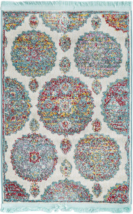 Cream 2' 2 x 3' Paragon Rectangle Area Rug 100% Polypropylene Colorful Vivid Boho Style Modern Carpet for Unique Interiors for Sale at Rug Engine