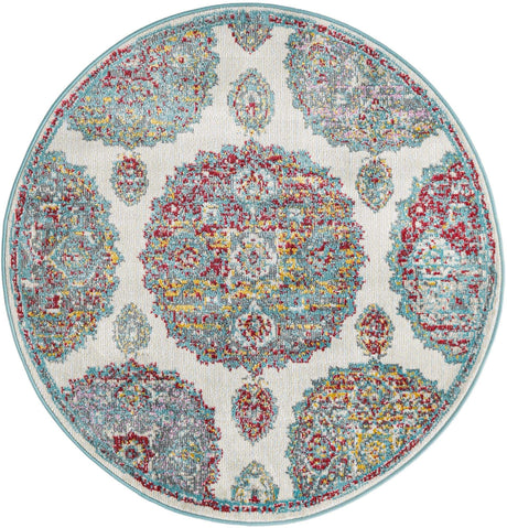 Cream 3' 3 x 3' 3 Paragon Round Area Rug 100% Polypropylene Colorful Vivid Boho Style Modern Carpet for Unique Interiors for Sale at Rug Engine