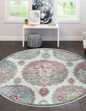 Cream 3' 3 x 3' 3 Paragon Round Area Rug 100% Polypropylene Colorful Vivid Boho Style Modern Carpet for Unique Interiors for Sale at Rug Engine