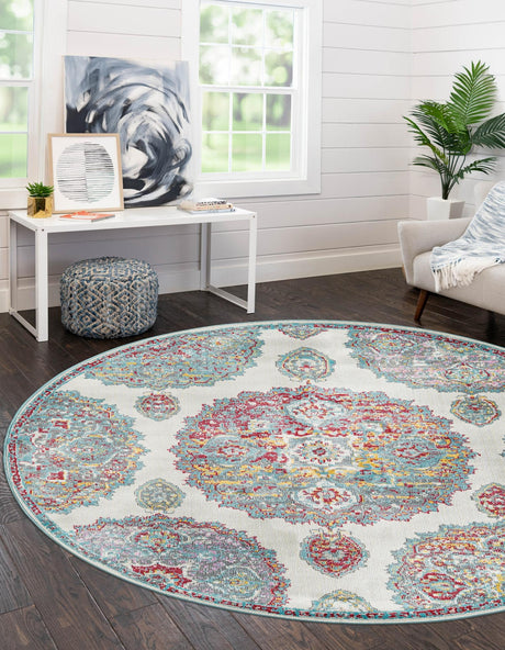 Cream 8' 2 x 8' 2 Paragon Round Area Rug 100% Polypropylene Colorful Vivid Boho Style Modern Carpet for Unique Interiors for Sale at Rug Engine