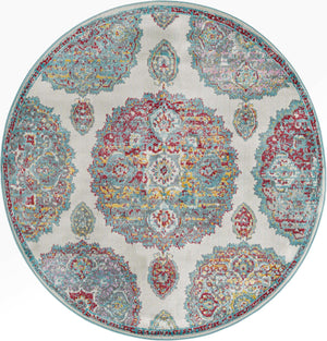 Cream 5' 5 x 5' 5 Paragon Round Area Rug 100% Polypropylene Colorful Vivid Boho Style Modern Carpet for Unique Interiors for Sale at Rug Engine