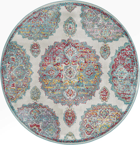 Cream 5' 5 x 5' 5 Paragon Round Area Rug 100% Polypropylene Colorful Vivid Boho Style Modern Carpet for Unique Interiors for Sale at Rug Engine
