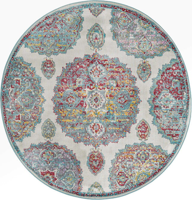 Cream 5' 5 x 5' 5 Paragon Round Area Rug 100% Polypropylene Colorful Vivid Boho Style Modern Carpet for Unique Interiors for Sale at Rug Engine