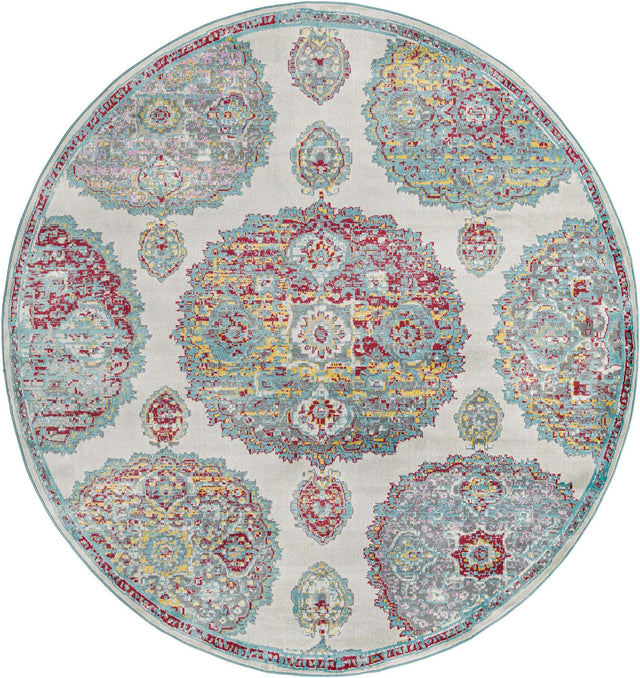 Cream 8' 2 x 8' 2 Paragon Round Area Rug 100% Polypropylene Colorful Vivid Boho Style Modern Carpet for Unique Interiors for Sale at Rug Engine