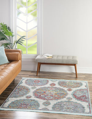 Cream 8' 2 x 8' 2 Paragon Square Area Rug 100% Polypropylene Colorful Vivid Boho Style Modern Carpet for Unique Interiors for Sale at Rug Engine