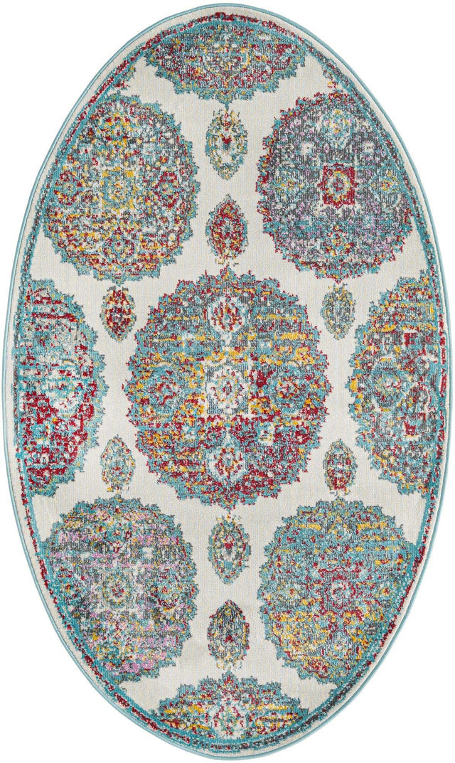 Cream 3' 3 x 5' 3 Paragon Oval Area Rug 100% Polypropylene Colorful Vivid Boho Style Modern Carpet for Unique Interiors for Sale at Rug Engine