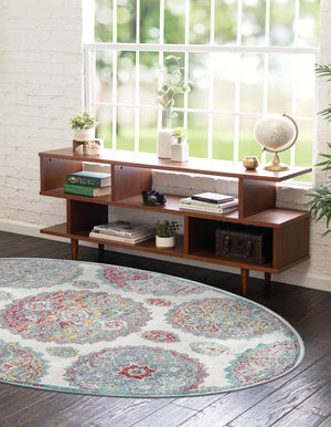 Cream 8' 2 x 10' Paragon Oval Area Rug 100% Polypropylene Colorful Vivid Boho Style Modern Carpet for Unique Interiors for Sale at Rug Engine