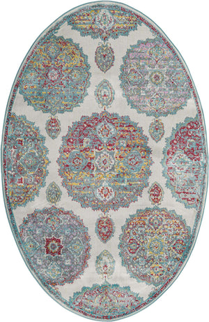 Cream 5' 5 x 8' Paragon Oval Area Rug 100% Polypropylene Colorful Vivid Boho Style Modern Carpet for Unique Interiors for Sale at Rug Engine
