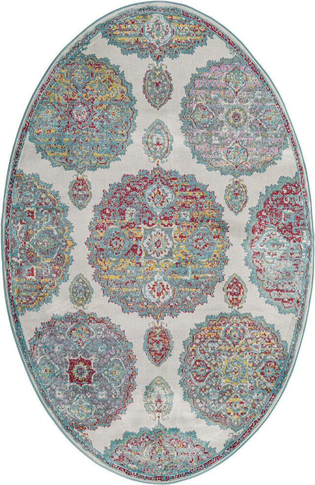 Cream 5' 5 x 8' Paragon Oval Area Rug 100% Polypropylene Colorful Vivid Boho Style Modern Carpet for Unique Interiors for Sale at Rug Engine