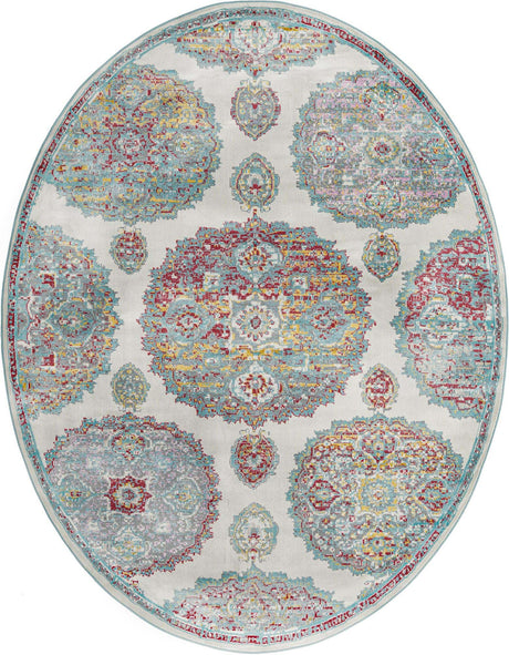 Cream 8' 2 x 10' Paragon Oval Area Rug 100% Polypropylene Colorful Vivid Boho Style Modern Carpet for Unique Interiors for Sale at Rug Engine