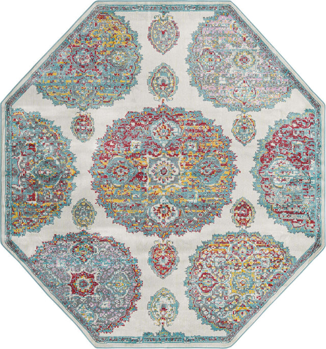 Cream 6' x 6' Paragon Octagon Area Rug 100% Polypropylene Colorful Vivid Boho Style Modern Carpet for Unique Interiors for Sale at Rug Engine