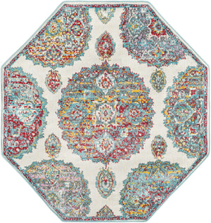 Cream 4' x 4' Paragon Octagon Area Rug 100% Polypropylene Colorful Vivid Boho Style Modern Carpet for Unique Interiors for Sale at Rug Engine