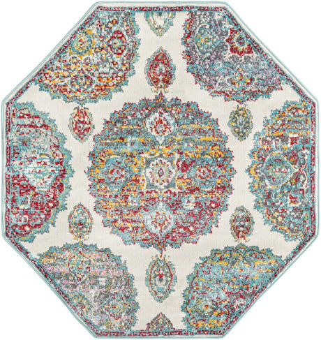 Cream 4' x 4' Paragon Octagon Area Rug 100% Polypropylene Colorful Vivid Boho Style Modern Carpet for Unique Interiors for Sale at Rug Engine