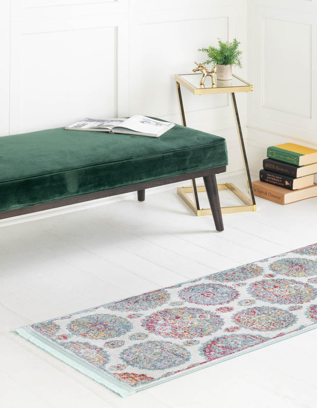 Cream 2' 2 x 6' Paragon Runner Area Rug 100% Polypropylene Colorful Vivid Boho Style Modern Carpet for Unique Interiors for Sale at Rug Engine